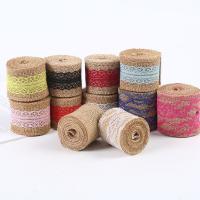 China 65mm Pink Burlap Ribbon With Lace 10 Yards Natural Burlap Ribbon Woven Edges on sale