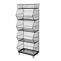China Factory Customized Size Thickness Color Black 4 Tiers Stackable Wire Baskets Storage Vegetable Fruit Grid Stackable Basket for S on sale