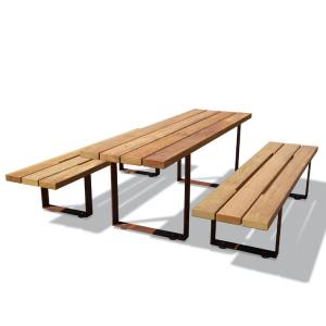 Outdoor Furniture Metal Wood Table Bench sets with Customized Material/color/ size Outdoor Dining Table Set