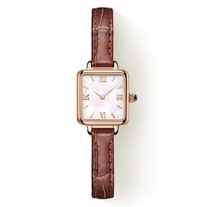 Retro Color Small Brown Leather Watch Cowhide Strap Womens Square Face Watch