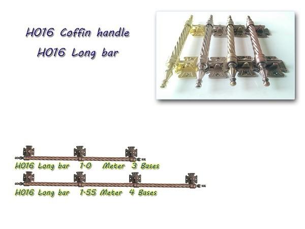 H016 Zamak Coffin Handle Metal Long Bar Coffin Hardware 1.55meter With 4 Base