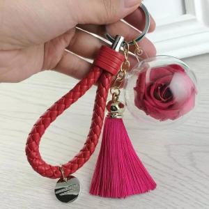 China Christmas Tree Decoration Acrylic Ball Preserved Rose Key Ring supplier