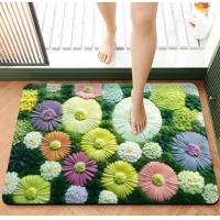 China Moss Fresh Flower Bathroom Non-Slip Absorbent Bath Mat Flocking Floor Mat on sale