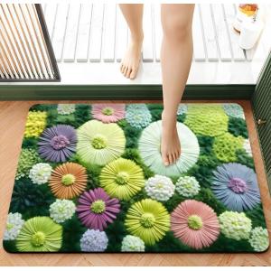 Moss Fresh Flower Bathroom Non-Slip Absorbent Bath Mat Flocking Floor Mat