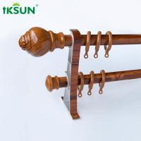 China Wall Mount Brown Wood Curtain Rod , Double Window Rod Set Wear Resistant on sale