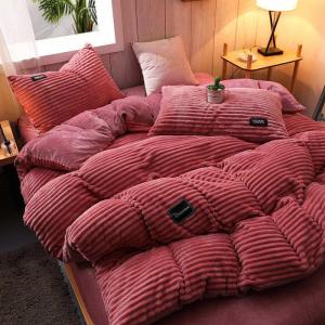Single Bedding Set 4 Pcs Flannel Duvet Cover Flat Sheet Pillow Cases Sustainable Queen King Size