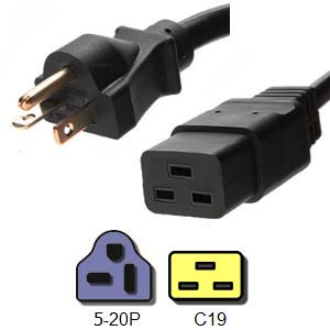 Three Prong NEMA 5 20p Power Cord IEC 320 C19 Connector For Electronic Device