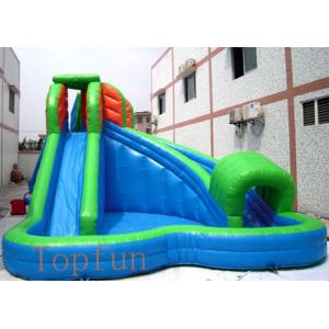 6 x 6m Green Inflatable Kids Water Slides 0.55mm PVC Tarpaulin With Pool