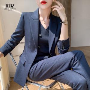 China Sexy Women Formal Suit Trousers 3 Pcs Black Office Lady Suit Formal Suppliers Breathable supplier