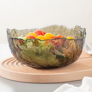 China Smoked Extra Large Glass Kitchen Wares 35 Oz Irregular Glass Salad Serving Bowl supplier