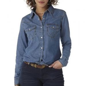                  Fashion Women&prime;s Denim Shirt Long Sleeve Button with Pocket Shirt             