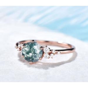 Vintage Green Gemstone Snowdrift Cluster Wedding Ring Natural Moss Agate