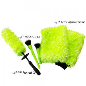 China Bright Green Microfiber Car Detailing Brush Set For Cleaning supplier