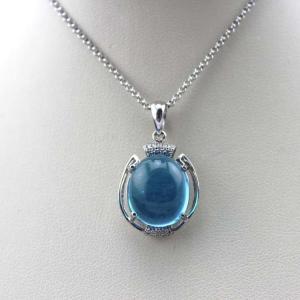 China 925 Silver Jewelry 12mmx14mm Oval Dome Blue Topaz Cubic Zircon Pendant(PSJ0407) supplier