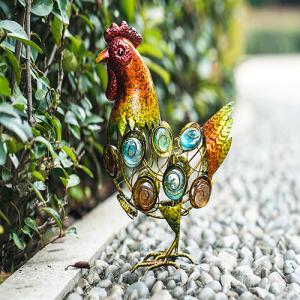 China Metal Garden Handicrafts Coloured Glaze Stone Cock Decor Yard Art Ornaments supplier