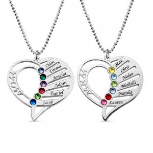 S925 Sterling Silver Love Personalized Custom Name Letter Mother'S Birthstones Day Engraved Heart Love Memory Necklace