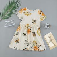 China Summer Children's Clothing Solid Color Cotton Printed Short Sleeve Casual Girls Dress on sale