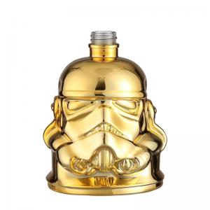 Top Collar Material Glass Gold Plated Human Face Shape Bottle for Brandy Tequila Rum