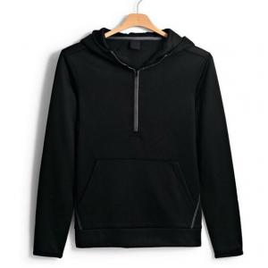 Fashion Solid Color Kangaroo Pocket Pullover , Cotton 3 4 Zip Hooded Sweatshirt