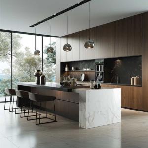 China Modern Luxury Custom Kitchen Cabinet with Sink Island Solid Wood Finish Melamine MDF Carcase for Apartments supplier