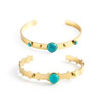 China Natural Stone Turquoise 18K Gold Plated Bangles For Women Adjustable on sale