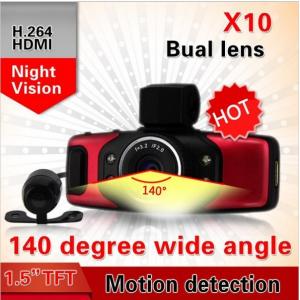 X10 HD Car DVR Dual Camera G-Sensor Car Camera Black Box Night Vision Motion Detection G-Sensor External lens