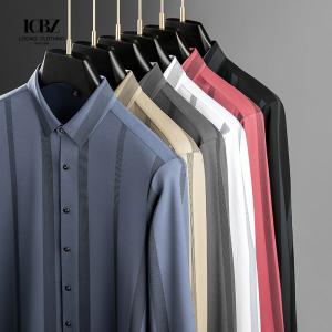 LCBZ Custom Logo Luxury Striped Silk Men's Shirt Covered Button Closure for Winter