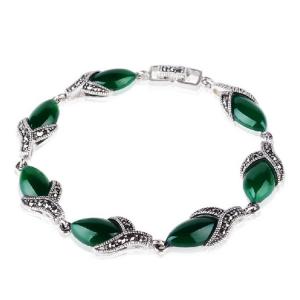 China 925 Silver Thailand Vintage  Green Agate Women Bracelet (LB001) supplier