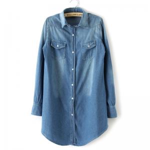 China Denim Long Button Down Womens Shirts Blouses OEM For Office supplier