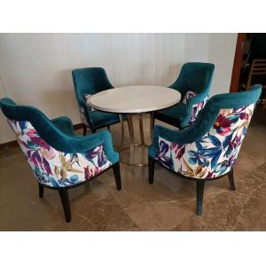 SS Base Diamater 100cm Marble Top Round Dining Table With 4 Chairs