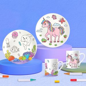 3 Paint Pens Children Didactic Toys Decorate Your Own Porcelain Plate / Mug