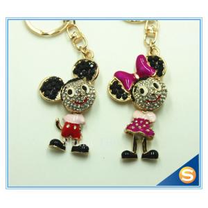 China Custom Rhinestone Cartoon mouse Animal Shape metal Crystal Key Chain Ring Holder supplier