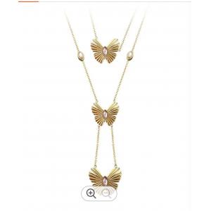 18K Gold Plated Stainless Steel Jewelry Double Chain Pink Zircon Butterfly Pendant Accessories Necklaces