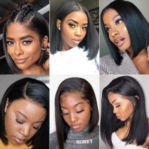 China Short Black Human Hair Lace Front Bob Wigs Straight 10 Iches - 18 Inches supplier