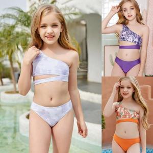 Printed Split Girls Swimming Suits One Shoulder Swimsuit Big Children'S Swimsuit