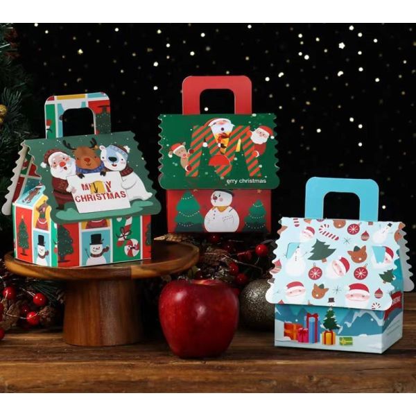 Custom Apple Paper Gift Box For Christmas Eve With Handle And Festive Design