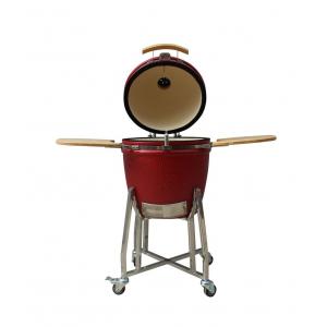 Red Color Ceramic Kamado Grill  22 Inch Outdoor Charcoal Heat Resistant Mullite