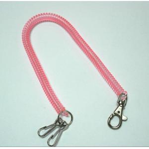 Plastic Translucent Pink Long Spring Coil Key Chain Holder w/Executive Swivel and J-Hooks 2pcs