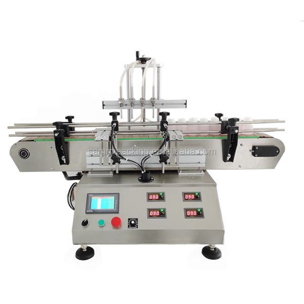 Desktop Magnetic Pump Liquid Filling Capping And Double Side Labeling Machines Line