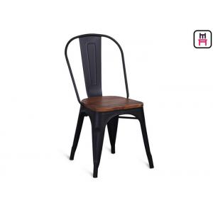 China 86cm Height Black Metal Restaurant Chairs Tolix Bar Stool With Wooden Seat  supplier