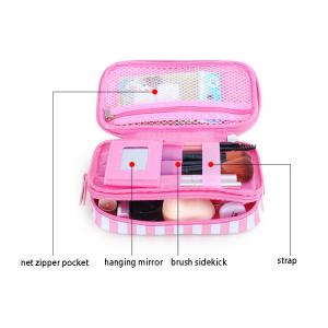 Small portable PU cosmetic box Korean girl stripe cute makeup storage multi-functional toiletries bags
