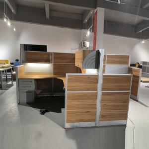 4 Person Lighted Office Workstation Desks in Wood Aluminum Frame