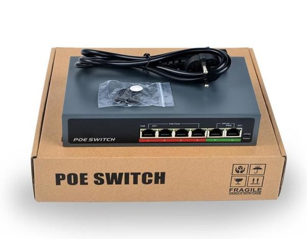 6 Port Unmanaged Ethernet PoE Switch (4 Port Poe Switch with 2 Uplink Port and Extend Function) 65W