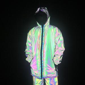 Full Zip Up Face Hood Reflective Coat Mens Rainbow Reflective Jacket Turtleneck