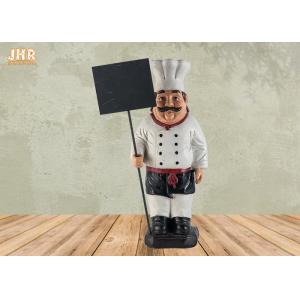 Decorative Fat Chef Statue Polyresin French Chef Figurine With Wooden Chalkboards