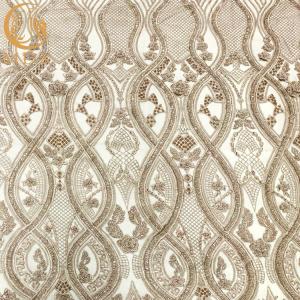 3D Beaded Embroidery Dress Lace Fabric Gold Nigerian Style 135Cm Width
