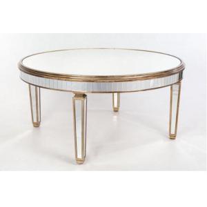 Fashionable Mirrored Round Dining Table , Large Size Glass Top Dining Room Tables