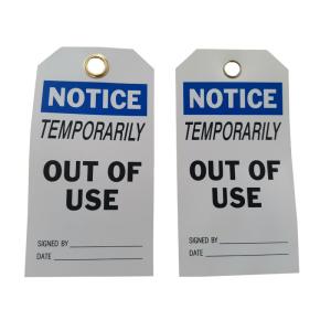 China Temporarily Out Of Service Tag 5 3/4 * 3 Vinyl Notice Tag With White / Black Text supplier