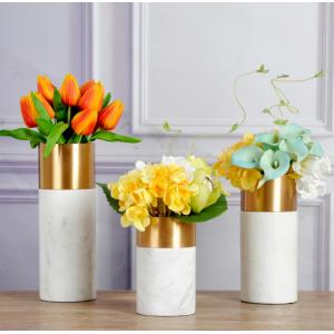 Decorative Flower Vase Marble Home Decor Vase Modern Decor Accessories White Marble with Metal Vase