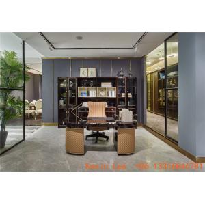 Luxury interior design furniture reading rooms writing desk and Bookcase with glass door in black glossy wood cabinets